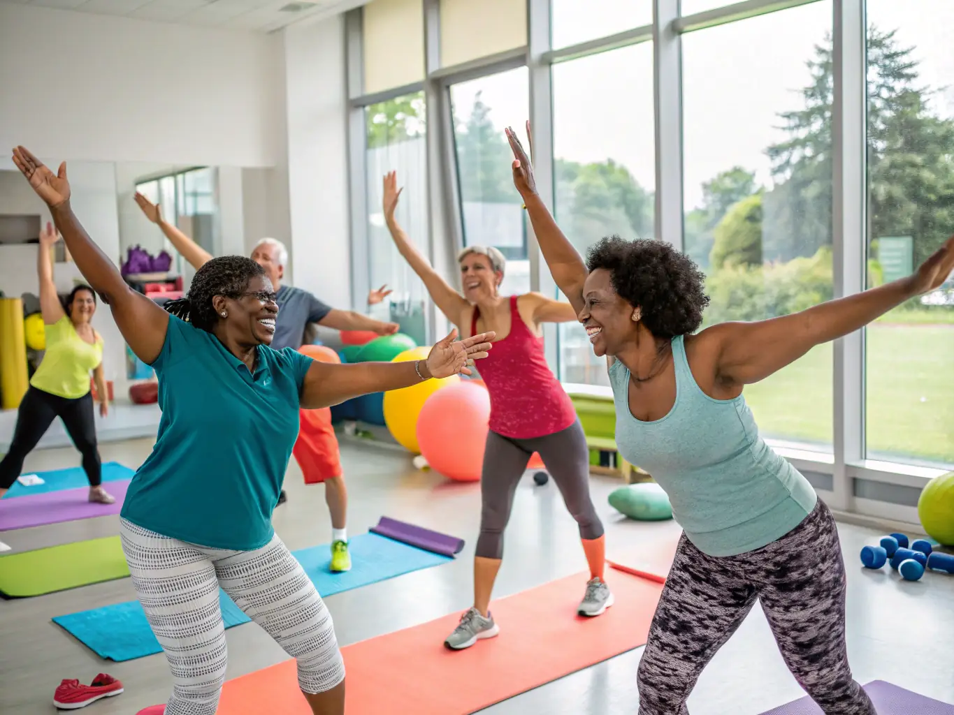 A dynamic image of adults participating in a fitness class in a local gym, highlighting energy and community involvement in Saint-Remy.